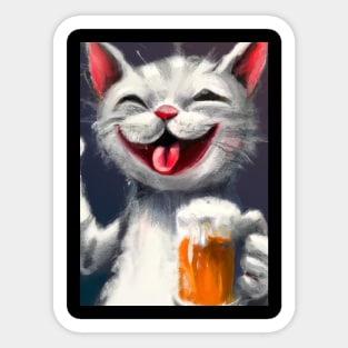 Happy Cat with Beer Sticker